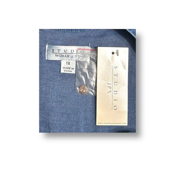Studio JPR 1X Blue Chambray Denim Look Blouse Long Sleeve Tunic Top Boho Casual - Picture 8 of 10